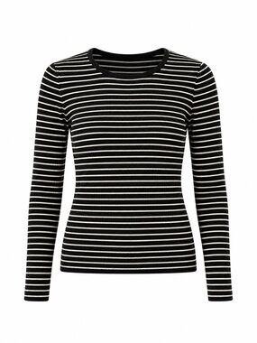 Zara Black White Striped Long Sleeve Top Parisian Minimalist Clean Girl Style